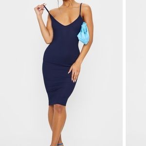 Pretty Little Thing Navy Plunge Midi dress